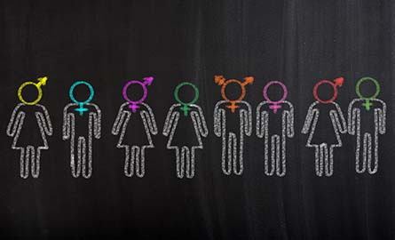 Drawing of stick figures that have many different gender orientations