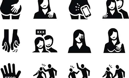 cartoon representations of sexual bullying. Touching inappropriately, speaking inappropriately, etc.