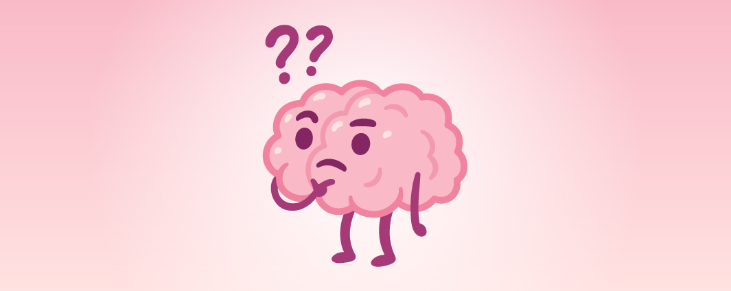 A brain with his hand on his chin and 2 question marks on top