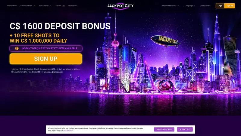 Jackpot City homepage screenshot